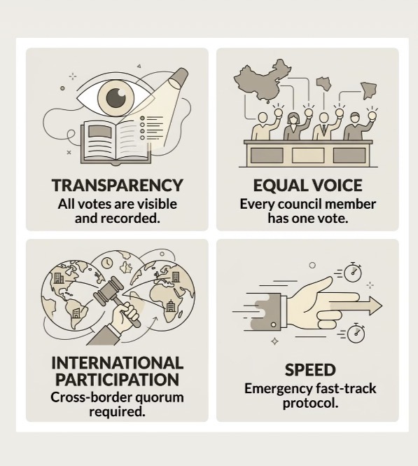 Core principles — Transparency, Equal Voice, International Participation, Speed